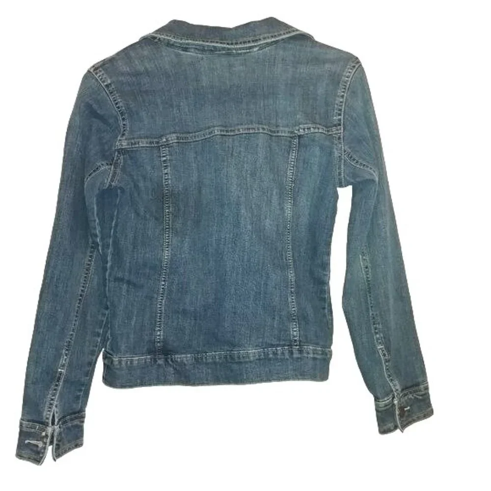 Old Navy Women's Size XS Rock Star Denim Jacket Medium Wash Blue Jean Button Up - Picture 4 of 8